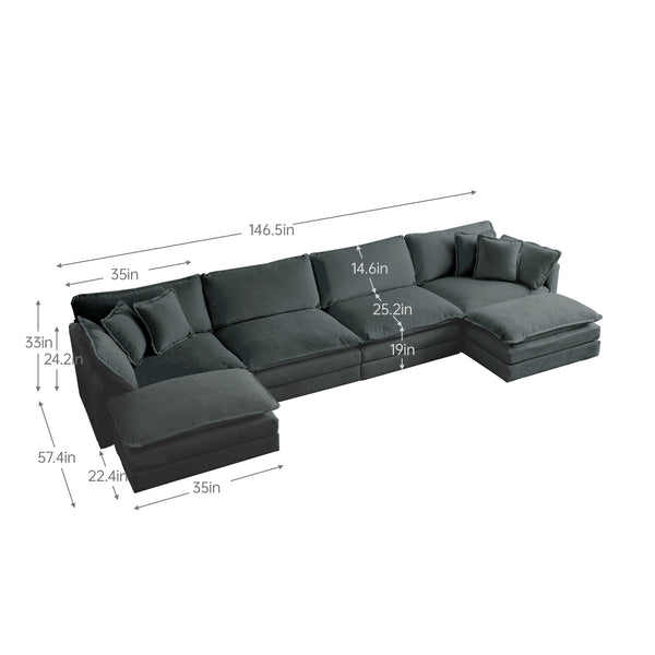 English Elm Comfort U Shaped Couch with Modular Reversible Chaise, Chenille Upholstery, Plush Foam Seating and Ottomans for Ultimate Living Room Comfort and Flexibility Gray W714S00993