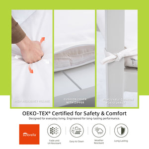 English Elm 6PC Patio Dining Set with Sunbrella Cushions, Aluminum Wood-Style Frame, Bench & 4 Chairs, Rust-Free Elegance W1886S00005