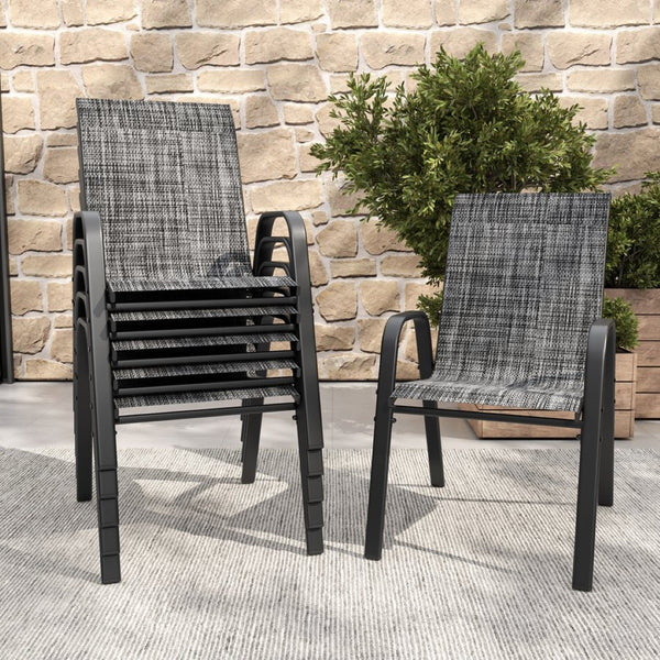 English Elm 6-piece Outdoor Dining Chair Set Ergonomic Teslin Fabric Powder Coated Metal Patio Seating Grey+Black W3979P392985