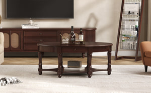 English Elm Vintage Oval Coffee Table With Drawer And Open Shelves, French Country Style Accent Table In Walnut N735P277388D-GIGA