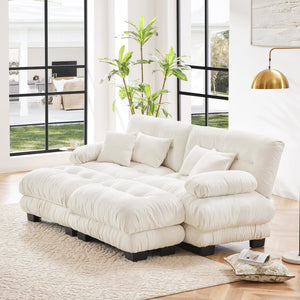 English Elm Cloud Chenille 2-Seater Sofa - Plush Sleeper Couch With Lumbar & Throw Pillows, 2 Ottomans Included W714S01000