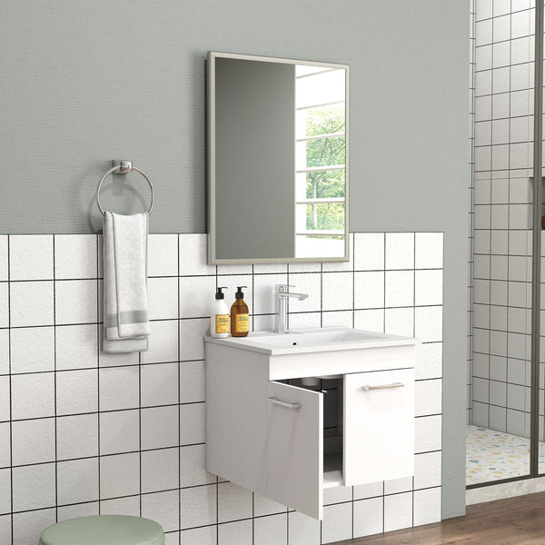 English Elm 24-Inch Wall-Mounted Bathroom Vanity With Sink, Mirror, Soft-Close Doors & Sleek Storage Solutions W3151S00025