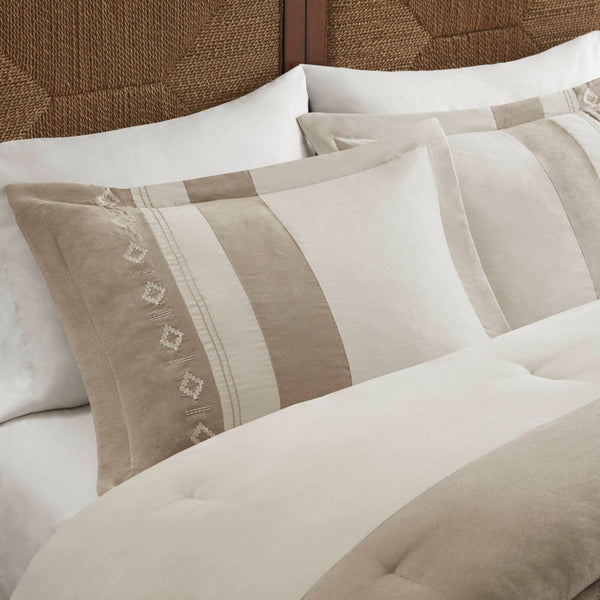 English Elm 5-piece Micro Suede Comforter Set with Geometric Embroidery for Full Queen Beds B035P408734