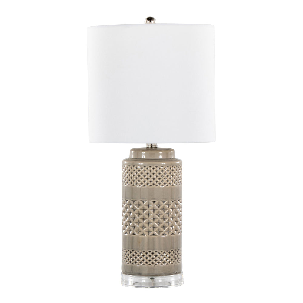English Elm Casa Elegant 21" Ceramic Table Lamp with Glossy Crackle Finish, Polished Nickel & White Linen Shade Gray B202P224018