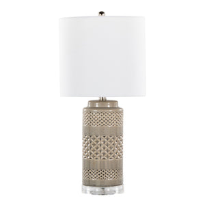 English Elm Casa Elegant 21" Ceramic Table Lamp with Glossy Crackle Finish, Polished Nickel & White Linen Shade Gray B202P224018