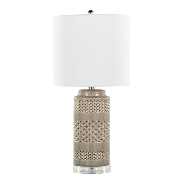 English Elm Casa Elegant 21" Ceramic Table Lamp with Glossy Crackle Finish, Polished Nickel & White Linen Shade Gray B202P224018