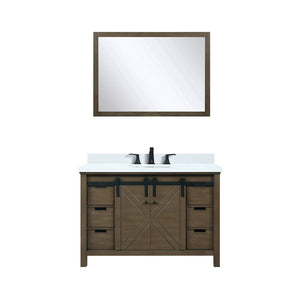 English Elm Rustic Brown Bath Vanity Set With White Quartz Countertop, Matte Black Faucet & 44" Mirror Included B2731S01281-GIGA