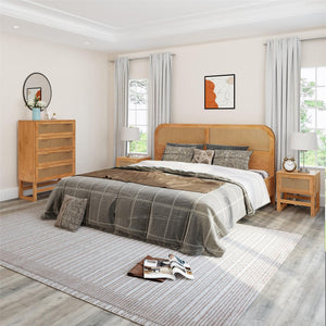 English Elm Talo Four Drawer Dresser with Woven Rattan Fronts Light Wood Boho Bedroom Storage B2733S00006