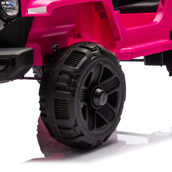 English Elm 12v Kids Electric Ride on Truck with Parental Remote Four Wheel Suspension and Led Lights Pink W1578P187456
