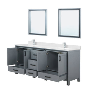 English Elm Dark Grey Double Bath Vanity 80 in W x 22 in D with White Quartz Top, Chrome Faucet, Mirrors, Durable Finish B2731S01133
