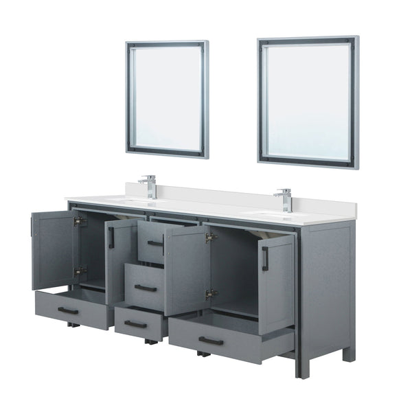 English Elm Dark Grey Double Bath Vanity 80 in W x 22 in D with White Quartz Top, Chrome Faucet, Mirrors, Durable Finish B2731S01133