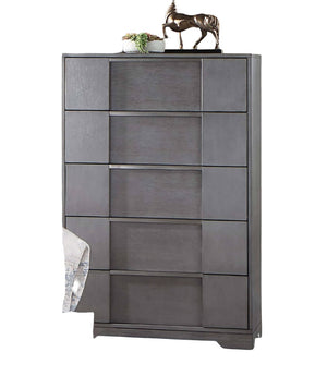 English Elm Gray 5-Drawer Contemporary Chest 33"W x 51"H – Recessed Nickel Finger Pulls, Felt-Lined Top Drawer, Ball-Bearing Glides B2741P369383