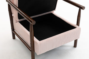 English Elm Storage Accent Chair Mid Century Wood Frame Upholstered Seat with Lumbar Cushion Light Pink W2530P401446