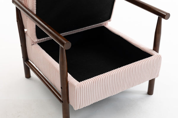 English Elm Storage Accent Chair Mid Century Wood Frame Upholstered Seat with Lumbar Cushion Light Pink W2530P401446