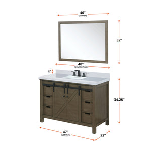 English Elm Rustic Brown Bath Vanity 48" W x 22" D with Scratch-Resistant Marble Top, Matte Black Faucet, Mirror B2731S01341