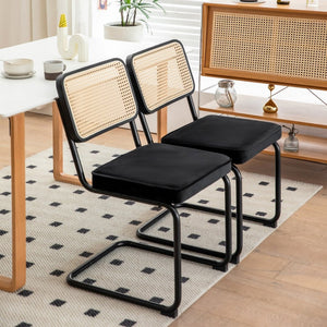 English Elm Dining Chairs Set of 4 Velvet Seat Woven Rattan Back Chrome Cantilever Frame W2105S00004