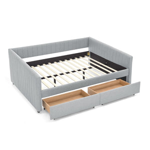 English Elm Queen Size Daybed With Trundle & Drawers – Stylish Grey Upholstered Sofa Bed For Guests & Storage W1413S00067-GIGA