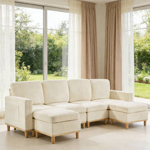English Elm Modern Modular Sectional Sofa with Plush Cushions and Tapered Legs for Living Rooms Beige+White W2085S00106
