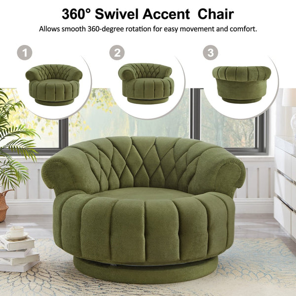 English Elm Swivel Barrel Accent Chair Chenille Tufted Round Club Seat for Living Room Lounge Green N719S002280F