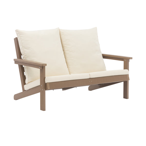 English Elm Outdoor Patio Loveseat Sofa Teak Finish HIPS Wood-Plastic Set with 4" Seat & 8" Back Cushions, UV-Rust Resistant T3609P352399