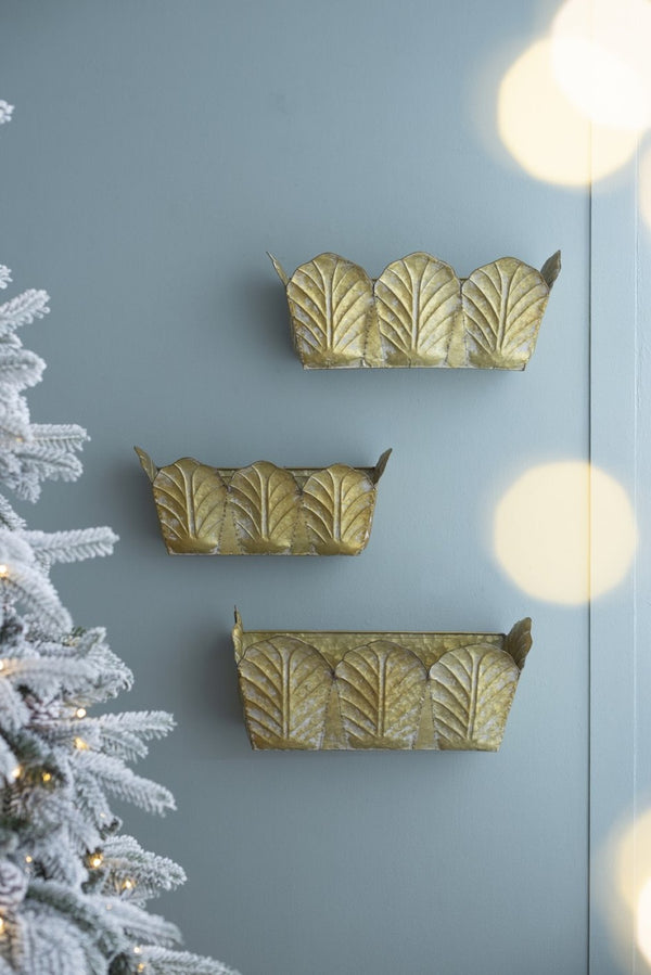 English Elm Set of 3 Zinc Planters with Aged Golden Patina for Rustic Farmhouse Indoor Decor W2078P498328