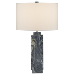 Ashlar Jade Marble Table Lamp – Unique Natural Stone Design with Off-White Shade & Brass Finish