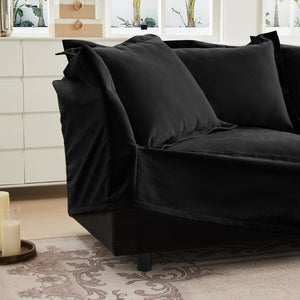 English Elm Slipcovered Modular Cloud Sofa Deep Chenille Sectional with Ottoman for Living Room W3041S00120