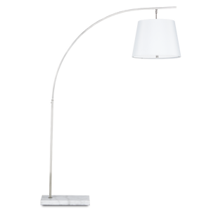 Cloister Modern Nickel Floor Lamp with White Linen Shade - Contemporary Arc Design for Stylish Spaces