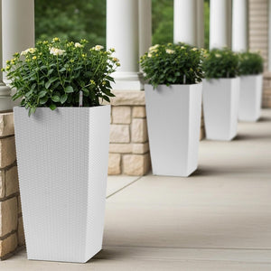 English Elm 30 Inch Tall Faux Rattan Planter Self Watering Outdoor Indoor Patio Garden Pot White W3213P325513