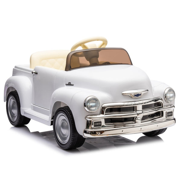 English Elm 12v Chevrolet 3100 Licensed Vintage Pickup Ride on Truck with Led Lights and Parent Remote White W1578P214179