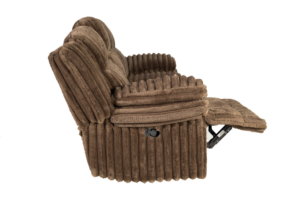 English Elm Manual Motion Loveseat with Fur-Like Corduroy Upholstery, Plush Arms, Dual Cup Holders & Storage Chocolate 33 L x 94 W x 28 H B089P296898