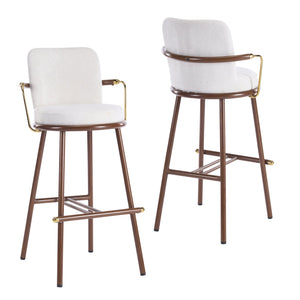 English Elm Christopher Knight Home® - Chaya Upholstered Bar Stool Set of 2 — Walnut Metal Frame, Beige Padded Seats, Gold Armrest Luxury Finish N775P340830B