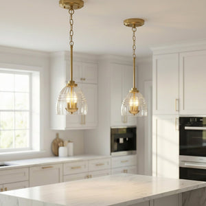 English Elm Ember Satin Brass Chain Pendant Three Candle Lights Clear Glass Dining Room B183P230892