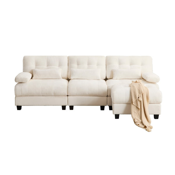 English Elm Ottoman and Chenille Sofa Set with Adjustable Backrest for Relaxed Living Room Comfort Beige W2606P359224