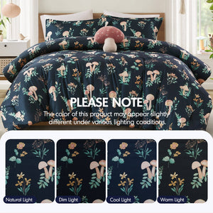 English Elm 4-piece Whimsical Mushroom Floral Microfiber Comforter Set with Shaped Accent Pillow Navy Multi B035P482879