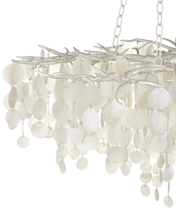 Currey & Company Lusso Chandelier - Elegant Hand-cut Capiz Shells, Adjustable Height, Stunning Wrought Iron Design Silver Capiz Shell ,Wrought Iron 9000-1322-currey-company