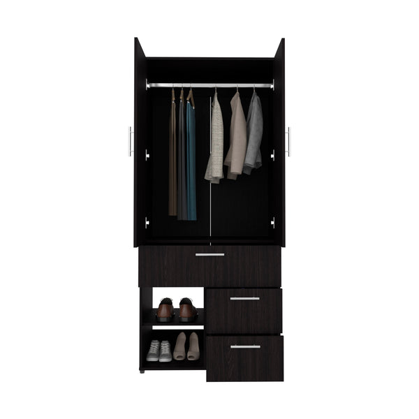 English Elm Alpine tall armoire with double doors, hanging rod and shelves for compact bedrooms and closets Black 46.46 L x 24.8 W x 5.51 H B070S00378