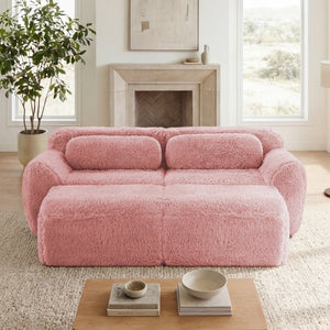 English Elm 80''soft Plush Modular Sectional Sofa with Chaise Deep Seat High Density Foam Living Room Pink W714S01557