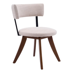 English Elm Modern Beige Fabric Dining Chairs Walnut Rubberwood Base Curved Back Set of 2 N768P391169W