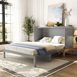 English Elm Queen Murphy Wall Bed Solid Pine Cabinet with Drawer Modern Space Saving Design Gray N708P243886E