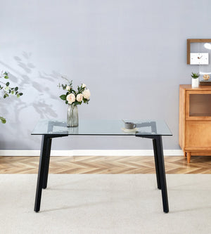 English Elm Glass Dining Table - Modern 130X80 Cm Tempered Glass Top For 4, Easy Assembly & Chic Design W370S00052