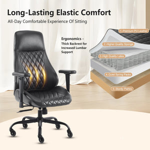 English Elm Leather Executive Desk Chair with Flip up Armrests Lumbar Support and Spring Cushion T5339P459787