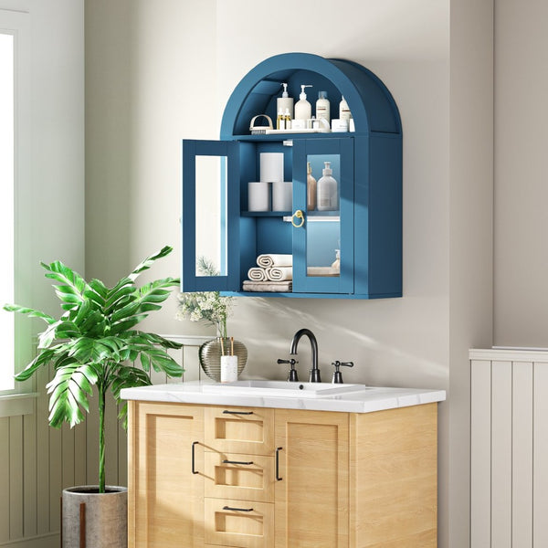 English Elm Wall Mounted Arched Cabinet Tempered Glass Doors Led Lighting Adjustable Shelves Bathroom Turquoise T3210P471552