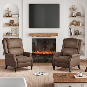 English Elm Faux Leather Pushback Recliner Coffee — Easy Tool-Free Setup, Lumbar Support, Soft Cleanable Finish T3623P379801
