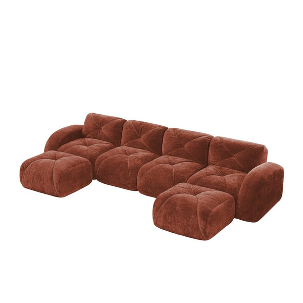English Elm U-shaped Modular Velvet Sofa Tufted Cushions High Density Foam Living Room Sectional Red+Brown W714S01611