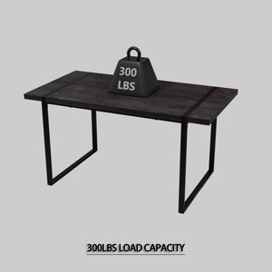 English Elm 59" Industrial Dining Set with Suede Chairs Matte Metal Base Mdf Table Seats Four Black+Grey W2189S00939