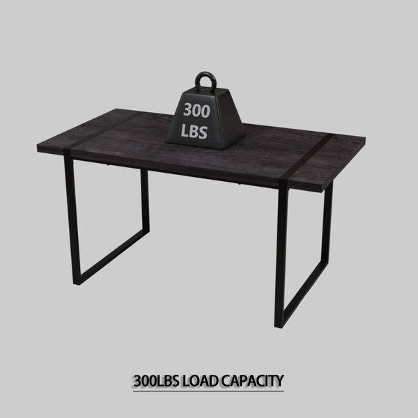 English Elm 59" Industrial Dining Set with Suede Chairs Matte Metal Base Mdf Table Seats Four Black+Grey W2189S00939