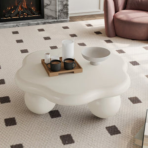 English Elm 35" Cloud Shaped Mdf Coffee Table Sculptural Round Top with Spherical Legs for Modern Living Cream White W1435S00027