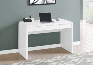 English Elm Computer Desk Glossy White 48" Home Office Table with Storage Drawers, Durable MDF, Contemporary Chic B2710P219853
