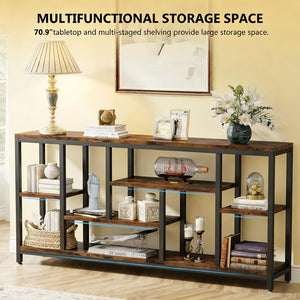 English Elm Coffee Console Table Industrial Metal Frame Vintage Wood Grain 2 Tier Entryway Sofa T3971P449857